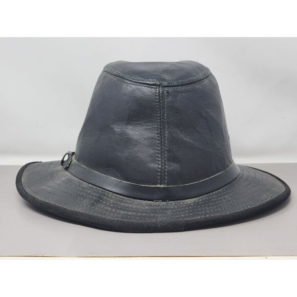 Vintage Wilsons‎ SZ Large Black Leather Safari Hat Made In USA - Picture 3 of 10